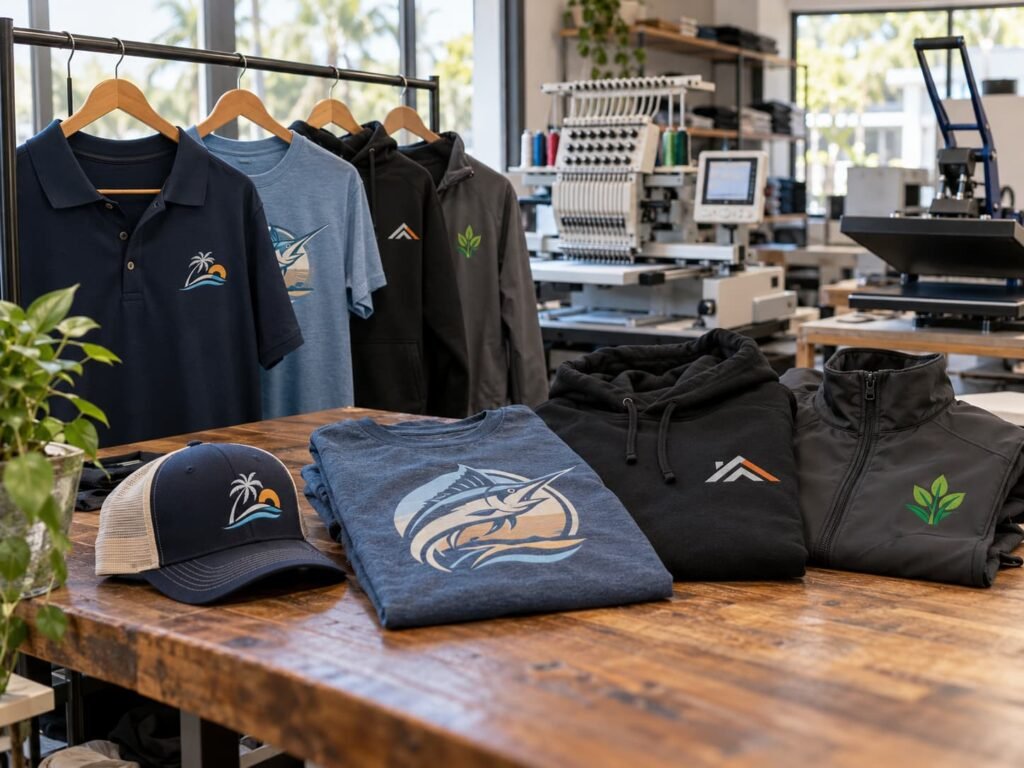 Staff uniform set embroidered polo and matching cap for a landscaping company